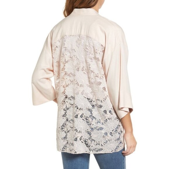 Hinge Lace Back Floral Blush Pink Kimono Small - Picture 1 of 5